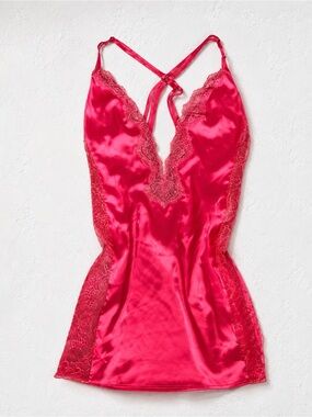 Victoria  secret like new satin pink lace trim slip dress strappy back S